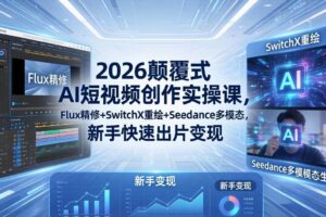 (18449期)2026颠覆式 AI短视频创作课-5月更新,Flux精修+SwitchX重绘+Seedance多模态,新手快速出片变现
